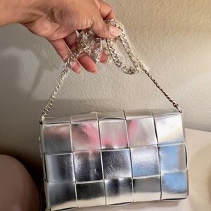 Francesca’s Silver Metallic Woven Mini Shoulder Bag | Chain Strap